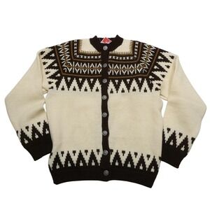 Viking Knit Sweater Womens‎ Small Brown Cream Norwegian Wool Cardigan Nordic